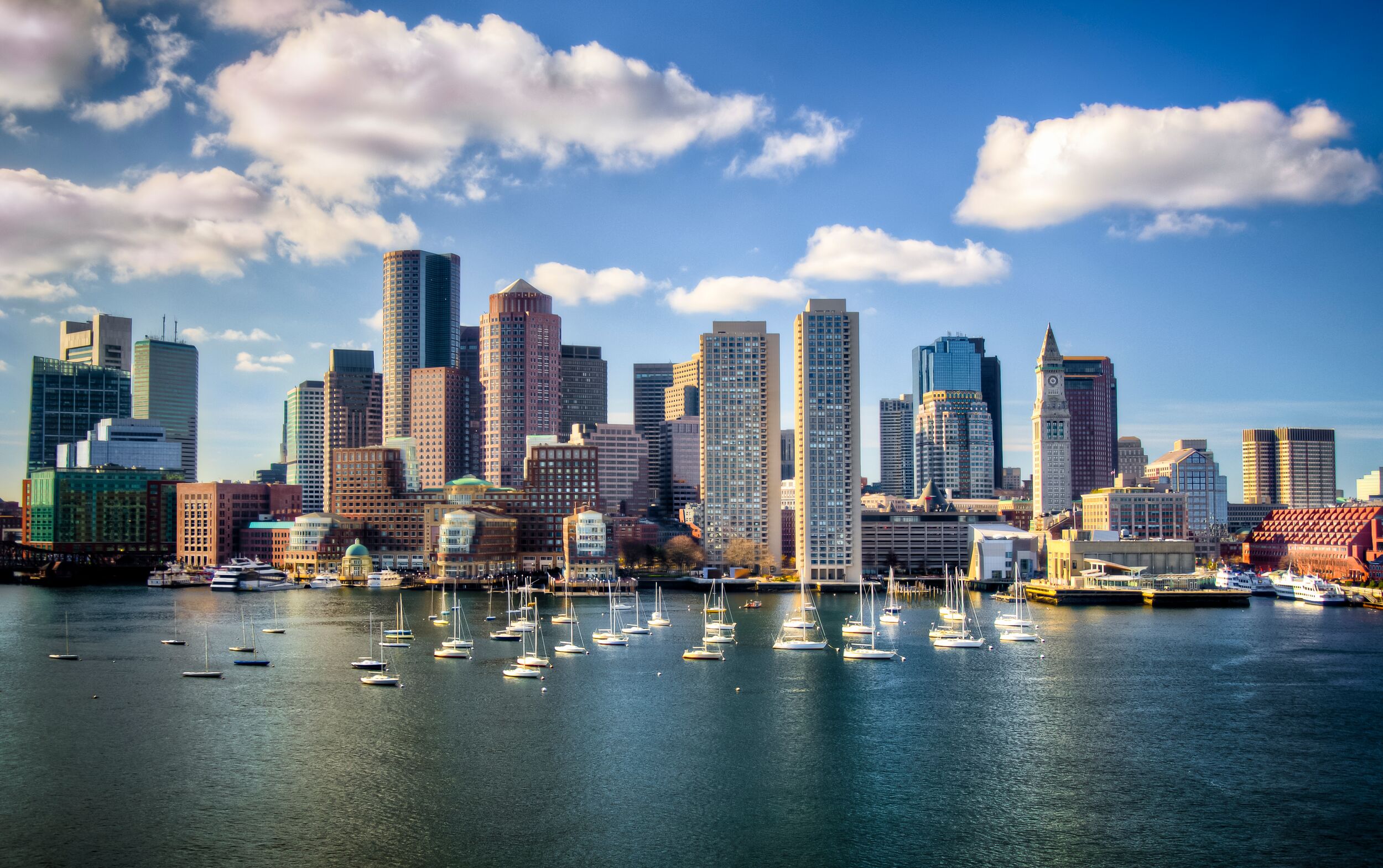 Boston skyline on a partly cloudy day.